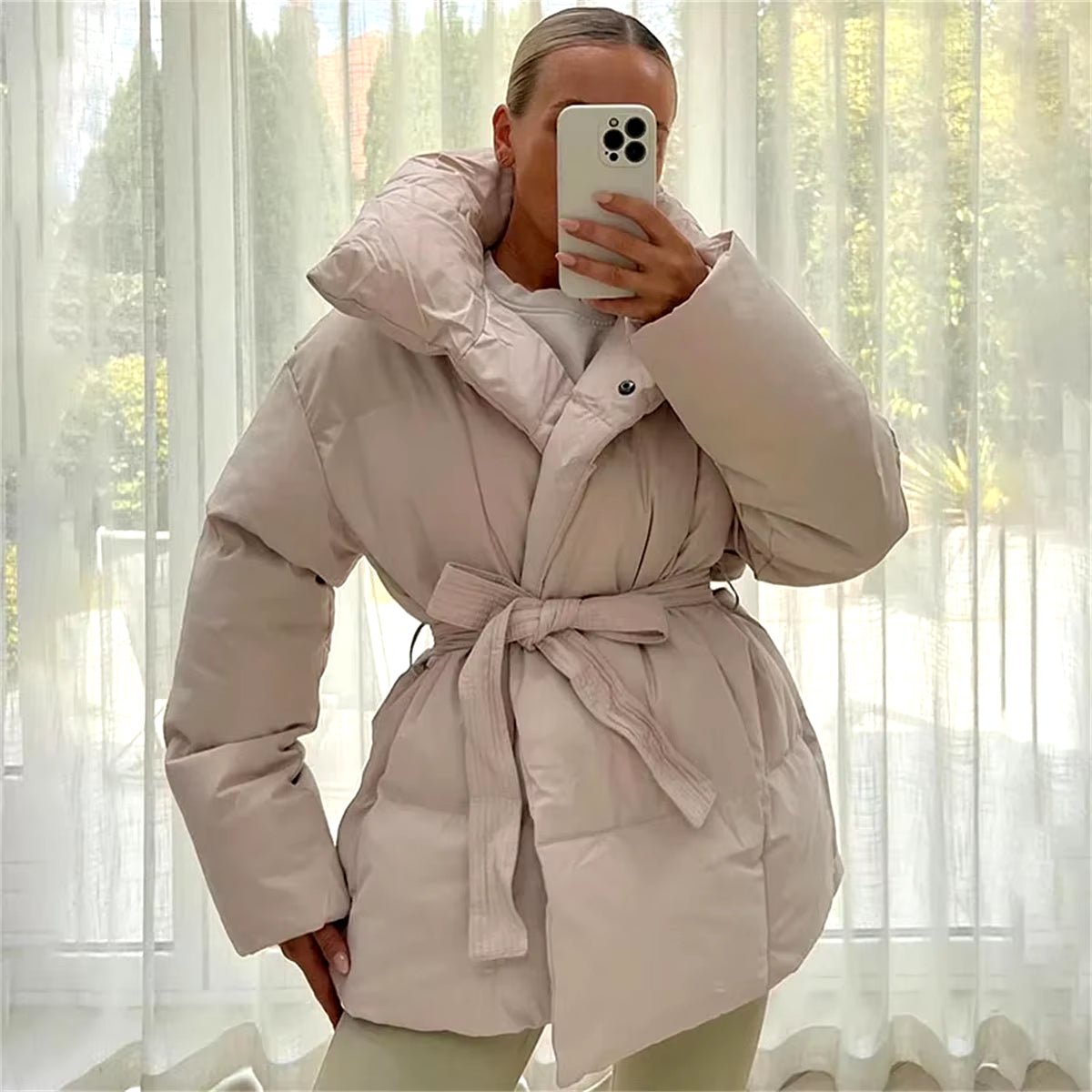 Winter Thick Stand Collar Parkas Women Fashion Tie Waist Short Coats Elegant New Solid Puffer Jackets Female Ladies Streetwear - AromaEase