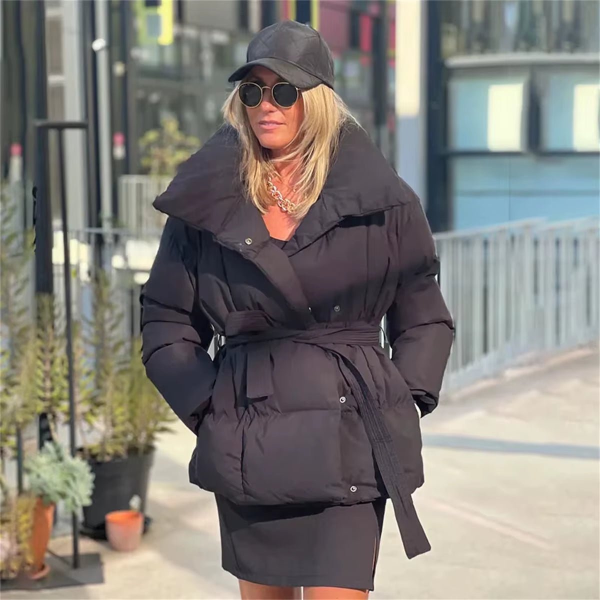 Winter Thick Stand Collar Parkas Women Fashion Tie Waist Short Coats Elegant New Solid Puffer Jackets Female Ladies Streetwear - AromaEase